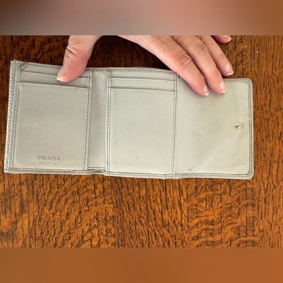 Prada Vitello Dino Leather Mini Wallet - Metallic Silver with COA - Picture 7 of 16